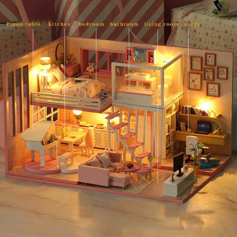 Amazon.co.jp: Cute DIY Doll House Toys,Miniature Pink